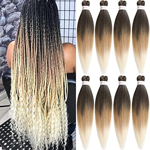 Unionbeauty Pre Streched Braiding Hair 30 Inch 8 Packs Ombre Brown Blonde Long Brading Hair Soft Yaki Texture Easy Braid Hair for Braids Hot Water Setting Synthetic Crochet Hair Extensions (1B27613#) Cover