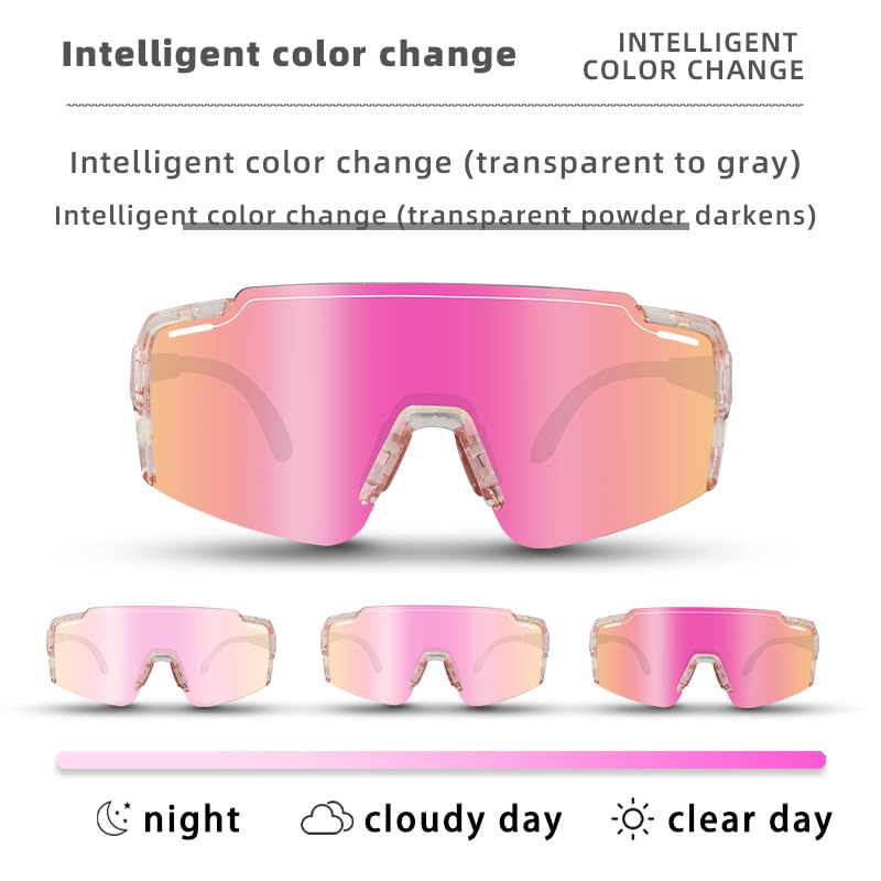 Generic Motorcycle Riding Glasses Photochromic Lens Bike Goggles UV Protection For Riding,Running,and Fishing (Transparent powderframe+intelligent colorchanging powder darkening powder sheet)