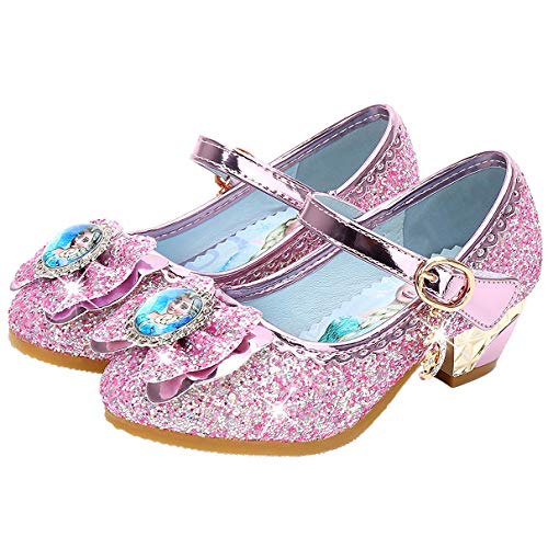 Monissy Niña Princesa Elsa Zapatos de Cosplay Tacón Altos Rhinestone Lentejuelas Hebilla Material Sintético Sandalias de Vestir Fiesta Cumpleaños Azul Cómodo Disfraz 3-15Años Tamaño24-36