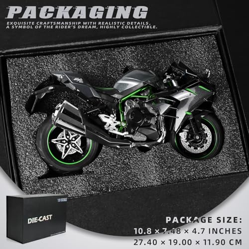 Image of 1:9 Motorcycle Model Collectible Compatible for Kawasaki Ninja H2 | Premium gift box, die-cast body with detailed engine & frame, fits 7-10in dolls, perfect for display