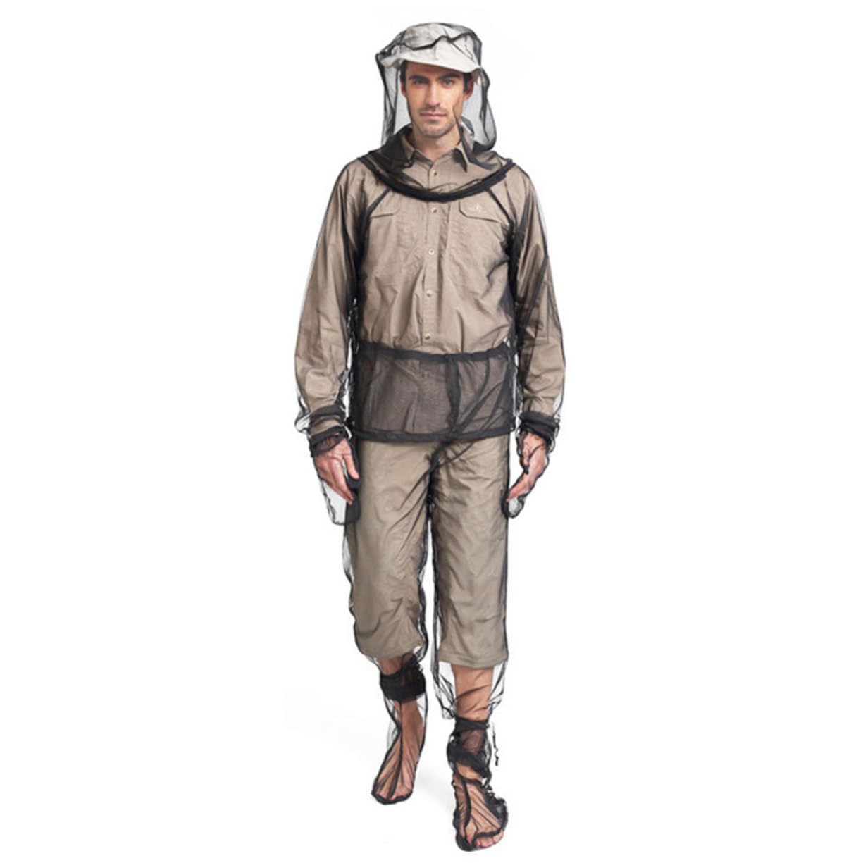 Lawnrden Mosquito Net Suit, Anti Mosquito Clothing, 4PCS Translucent Breathable Nets, Adjustable Suit, Foldable Protection for Camping Cycling Fishing Hiking L/XL