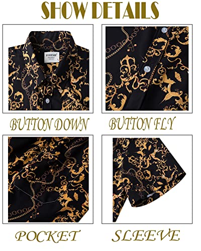 Mens Luxury Outfit Set Black Gold Shirts And Shorts 2 Piece Tracksuit Set Baroque Button Down Suit with Bucket Hats3
