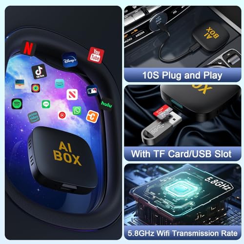 3 in 1 Wireless Carplay& Android Auto Adapter, Converts Wired to Wireless Carplay Adapter, Ai Box Support Netflix YouTube Mirroring TF Card and USB, Car Video Box for AppleiPhone iOS 10+/Android 11+ - Thumbnail 5