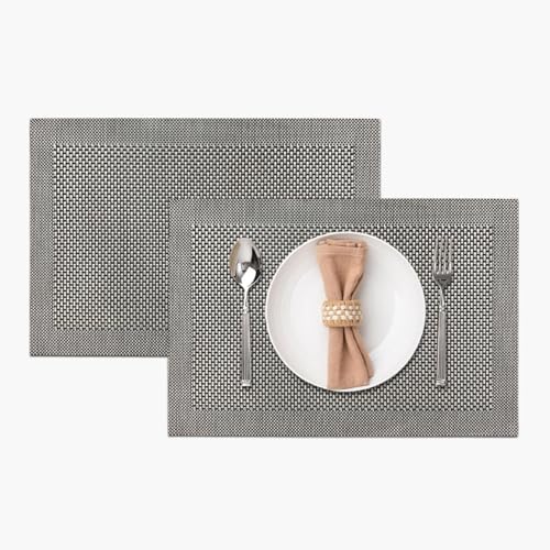 Image of Amazon Brand - Umi PVC Vinyl Box Design Placemat ST0000434 - Heat Resistant, Wipe Clean, Anti-Skid Table Mats for Dining Table, KitchenHome Decor (30x45 CM Black Set of 2)