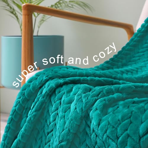 Image of Exclusivo Mezcla Fleece Throw Blanket for Couch and Bed, 50x70 Inches Soft Cozy Jacquard Flannel Blankets, Lightweight Fuzzy Plush Throws for Women, Teal
