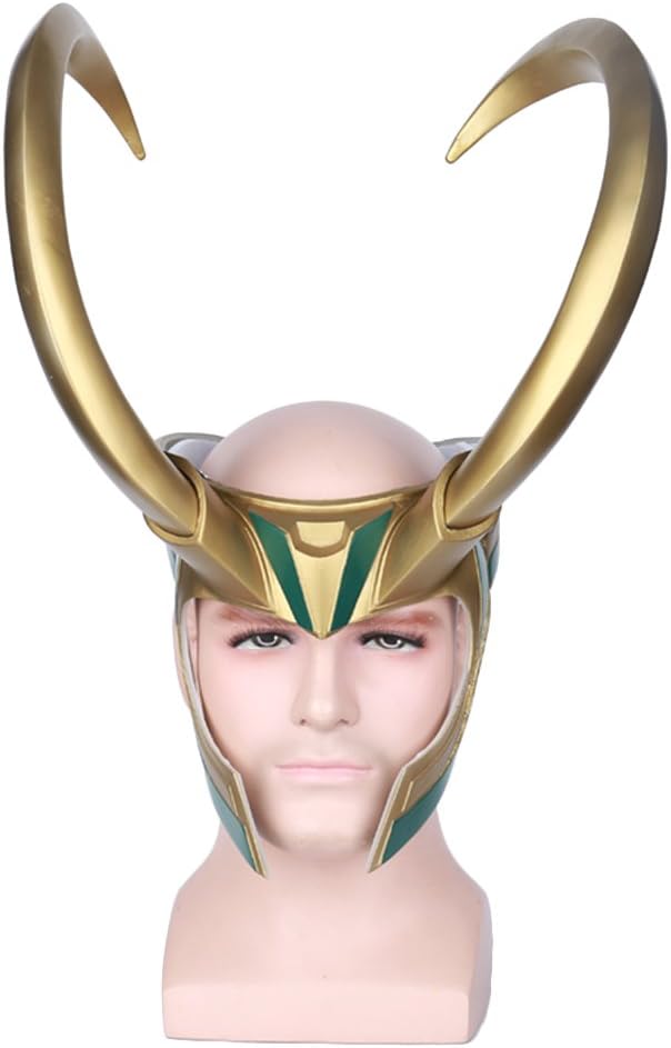 Halloween Loki Cosplay PVC Mask Half Face Golden Giant Horns Helmet
