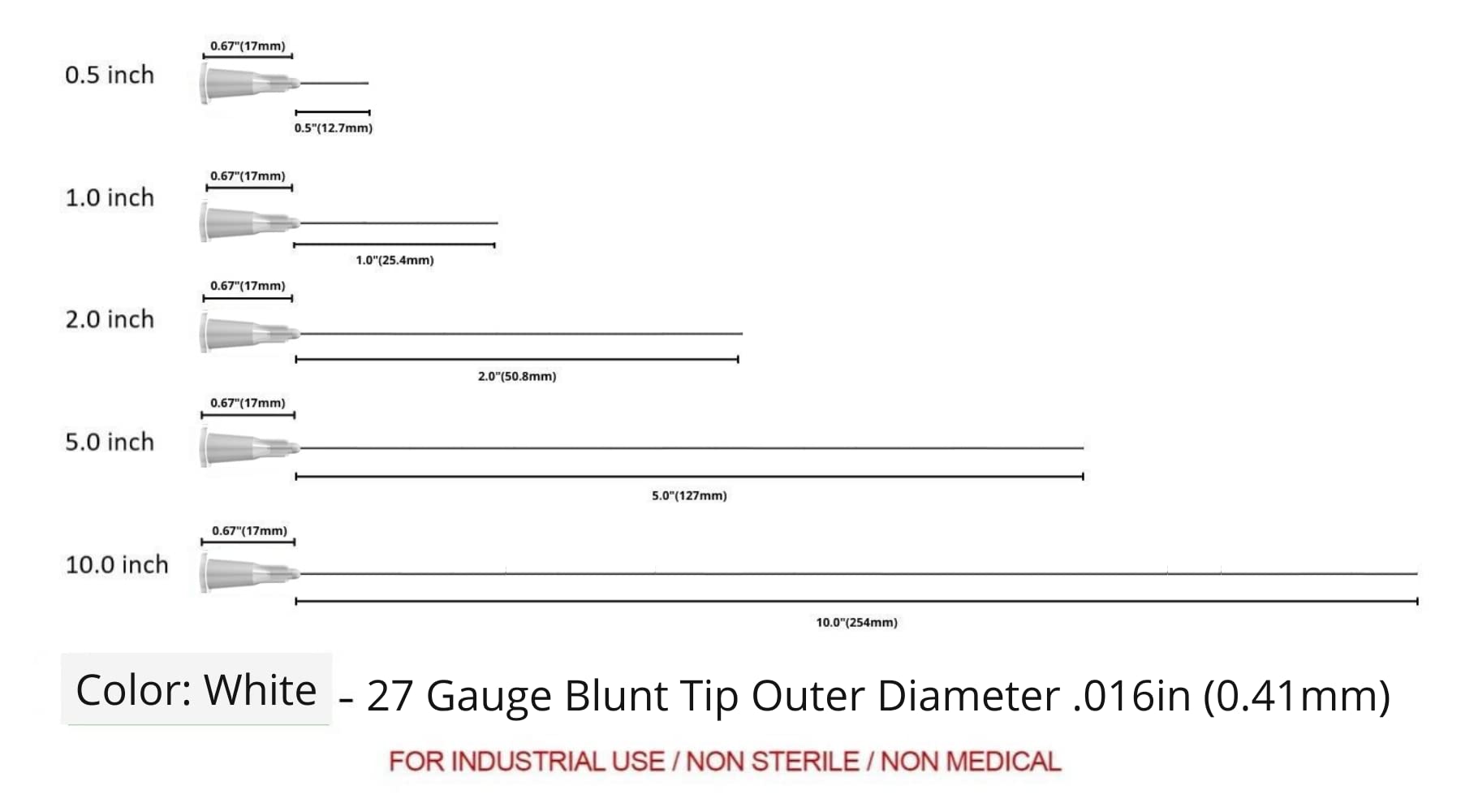 Rachel's Closeouts 10 packs of 27 Gauge Needle 2 inch Blunt Tip Needle Dispensing Needle -Luer Lock Tips Needle-Industrial Needles for Ink Cartridges, Glue, Syringes, Woodworking