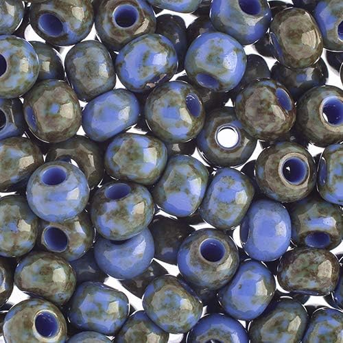 Preciosa Czech Seed Beads 32/0 (8mm) Opaque Travertine on Medium Blue - 250g Bulk Bag Beads for Jewelry Making and Crafts