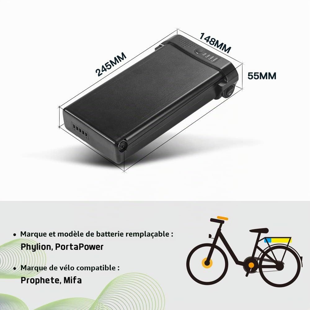 SEASON E-Bike Batterie pour Porte-Bagages 24V 10.4AH 269Wh, Convient aux Moteurs 24V250W, pour Vélo MIFA, Prophete, Peut Correspondre aux Phylion, PortaPower