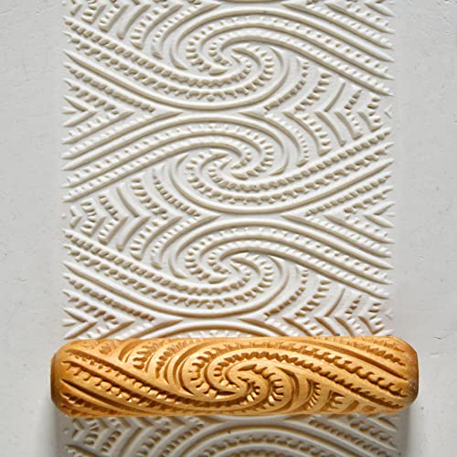 MKM Pottery Tools Wood Big Hand Rollers for Clay (BHR-76 Maori Spirals)