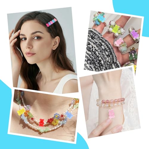 Ptwola 200 Stück Acryl Bären Süßigkeiten Bunte Gummi Bärchen Charm Süße Bären-Loseperlen für Handwerk DIY-Armbänder Halsketten Broschen Ohrringe Tonbasteln Deko-Schmuckset Herstellung Zubehör