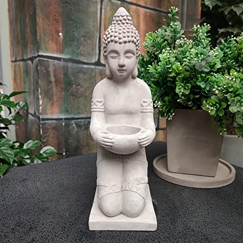 Kante 12.8" H Cement Composite Buddha Statue Ornament, Natural Concrete Indoor/Outdoor Tabletop Décor #TOP2