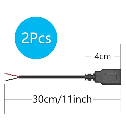 Miniatura 7 de 2Pcs Short USB A Female 2 Pin Bare Wire 11inch, USB 5V/3A Pigtail Open End Power Cable, for USB Equipment Installed or Replace Repair DIY Cable 2