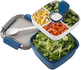 Freshmage Salad Lunch Container To Go, 42-oz Salad Bowls with 3 Compartments, Salad