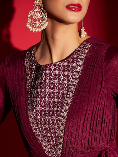 Image of Madhuram Women's Chinon Chiffon Traditional Ethnic Long Western Dress with Embroidery Work Long Kurta(M-2361)