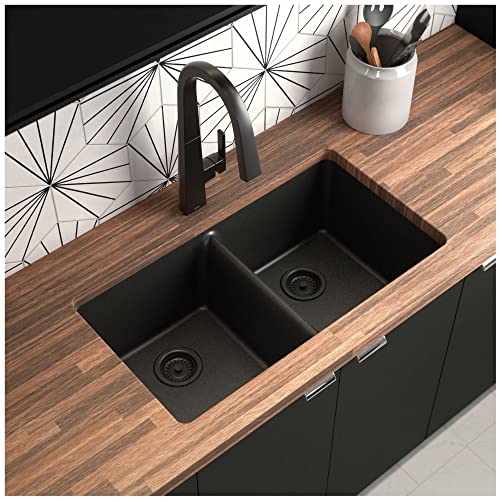 Moen Ggw4012B 33-Inch Wide X 9.5-Inch Deep Undermount Granite Double Bowl Kitchen Sink, White #TOP4