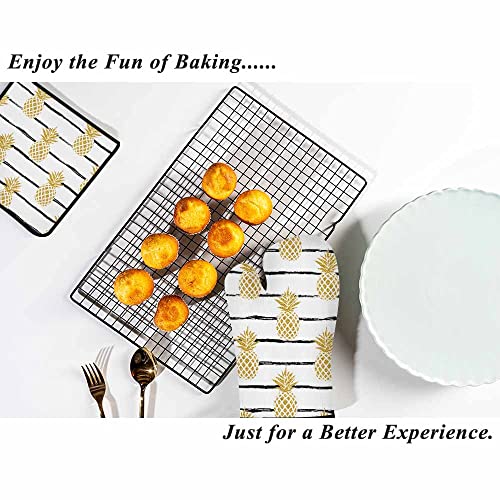 Samgula Golden Pineapple Oven Mitts And Pot Holders Sets Bright Fruit Stripes Heat Resistant 3Pcs For Cooking Baking Bbq #TOP5