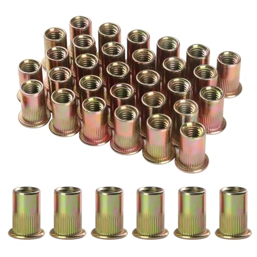 FOMGIIN 30 Pièces M4 écrous à Sertir, En Acier Au Carbone Galvanisé écrou Insert Riveter Manchon, Ronds Aveugles Insers Fileté Riveteuse, écrous à Rivets Flat Head Threaded Rivet Nuts