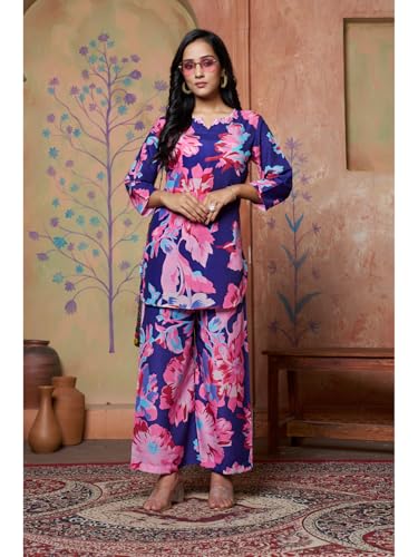Image of DHRUVI TRENDZ Kurta Sets for Woman | Co ord Set for Women Stylish | Kurti Set for Woman | Short Kurti for Women | Kurtis | Ethnic Floral Straight Kurta Set's with Palazzo Pants
