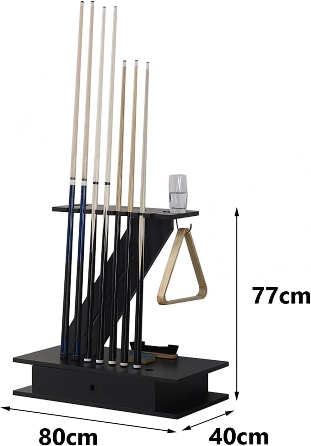 Pool Cue Rack Floor-Standing Billiard Cue Stand, 8-Hole Snooker Cue Holder, Wooden Billiard Cue Rack with Drawer, 80x40x77cm