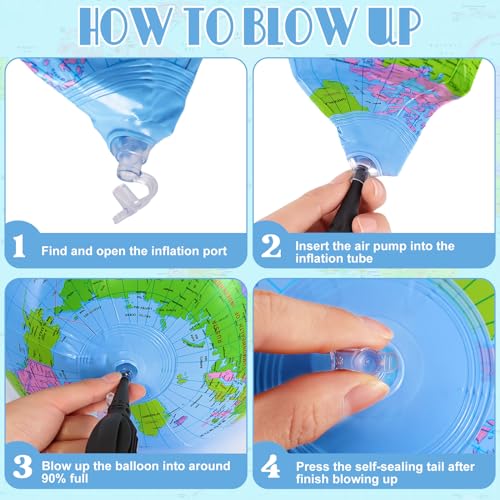 image for YOTHORN 4 Pcs Inflatable Globe,16 Inch Blow up World Globe Beach Ball,