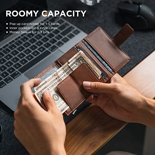VULKIT RFID Card Wallet for Men, Slim Compact Men's Wallet, Leather RFID Blocking Credit Card Holder Wallet, Trifold Thin Metal Security Pop Up Wallet, Gift Box Packing3