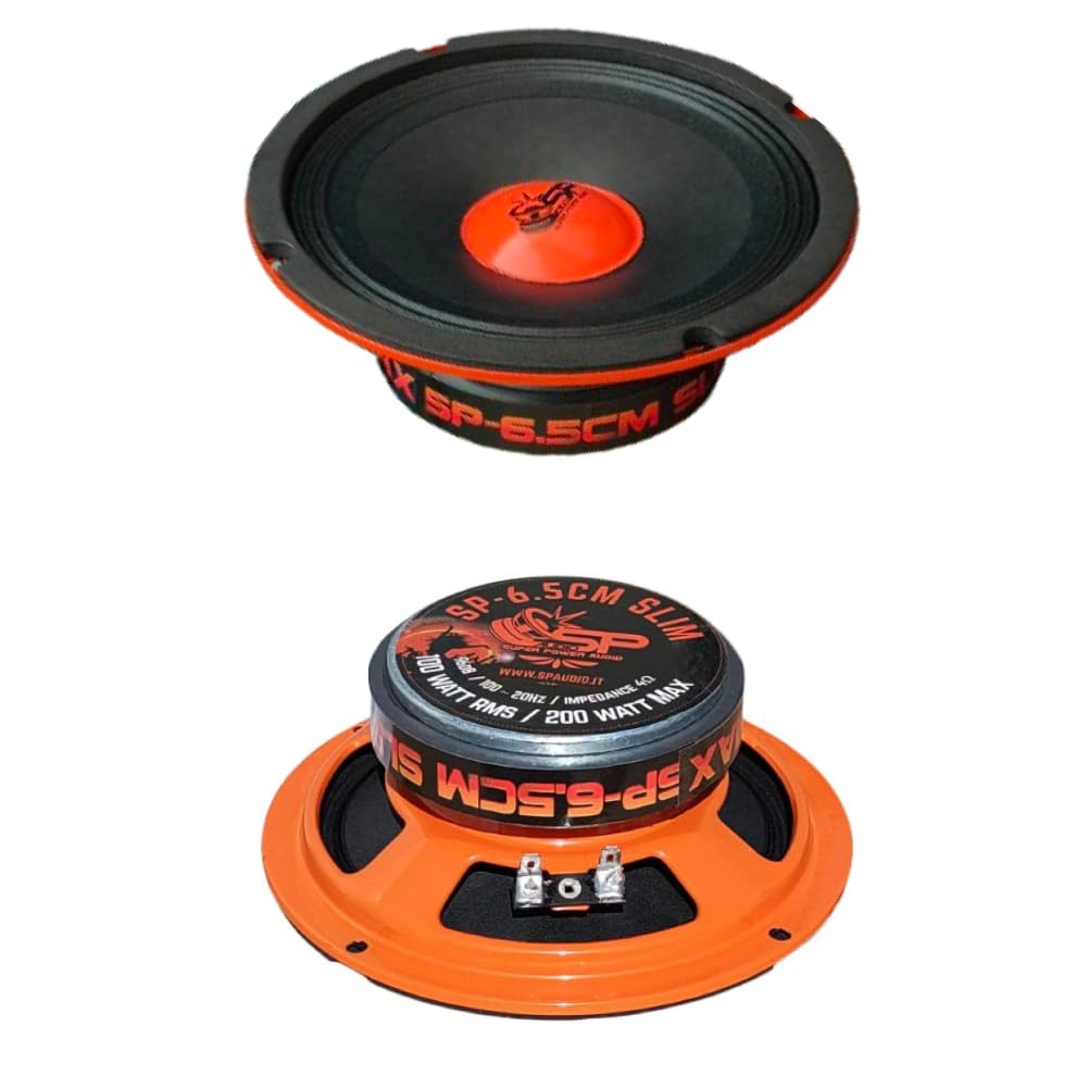 KIT SET PER SP AUDIO SP6.5CM-SLIM 2 midrange altoparlanti da 16,5 cm 165 mm 6.5" di diametro, 100 watt rms 200 watt max, impedenza 4 ohm, 96 db spl, a coppia + accessori omaggio