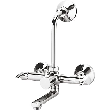 Sierra Luxury Series 5 - Star 100% Brass Wall Mixture With Provision For Overhead Shower And 125Mm Long Bend,Wall Flange In Mirror Chrome Finish Suitable For Washing Areas, Bathroom