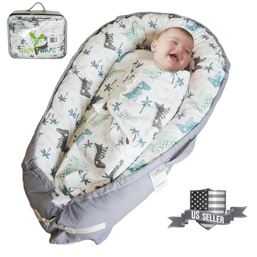 Image of Happy Hive Pack of 2 Including Baby Lounger with Baby Swaddle Wrap. Soft Baby Nest Cover, Babies Essentials Gifts, Portable Infant Lounger Baby Floor Seat for Home and Travel -100% Breathable Cotton