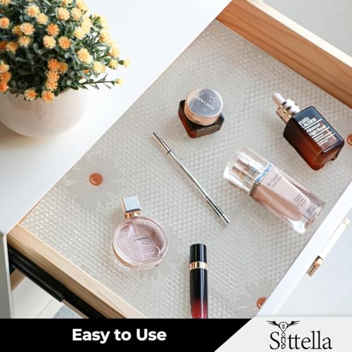 Image of SITTELLA (45cm x 10 m) Food-Grade Anti-Slip Washable Kitchen Drawer & Shelf Liner | Multipurpose Waterproof Fridge, Table & Cabinet Mat | Non-Toxic, Cuttable & Reusable(White -Flower)