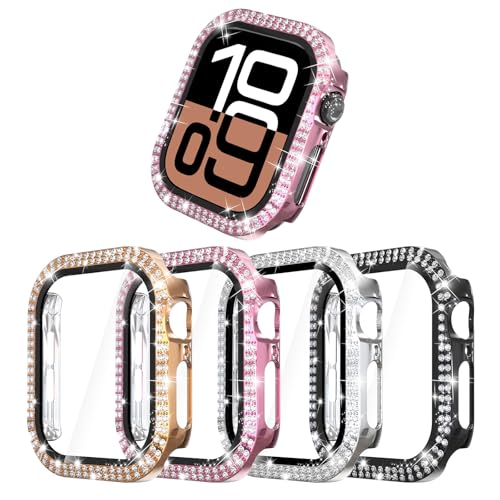 Coque Apple Watch 10 46mm avec protecteur ecran verre, lot 4 coques polycarbonate rigide cristal