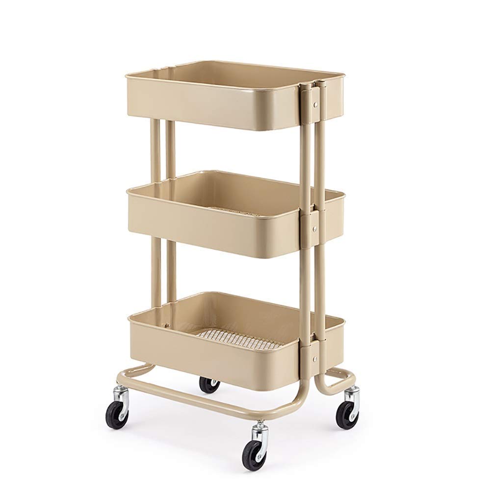 SDdPulse Carro de almacenamiento de camiones de mano móviles, carrito de belleza de cocina con ruedas, carrito de almacenamiento de herramientas de acero al carbono de 3 niveles para peluquería y spa
