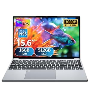Computadora portátil de 15.6 pulgadas, laptop para juegos, portátiles de 16 GB de RAM, 512 GB SSD N95 (hasta 3.4 GHz), FHD IPS 1920 x 1080, computadoras portátiles compatibles con apertura de ángulo