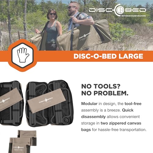 Disc-O-Bed Large Portable Bunk Camping Cots with Carry Bags - Heavy-Duty Indoor or Outdoor Sleeping System, Converts to Bench or Separate Beds, 500 lb Weight Capacity Per Cot