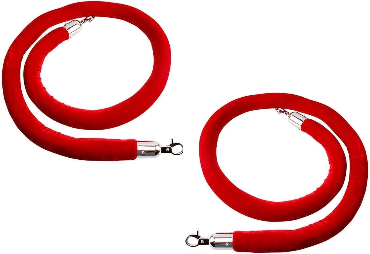Premium Velvet Ropes with Polished Stainless Steel Hooks - 2ft Stanchion Queue Line for Weddings, Concerts, Events & Car Shows - Elegant Barrier Ropes, Red Color