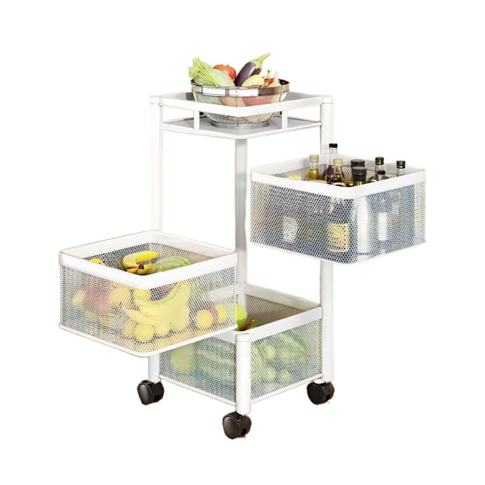 Étagère de rangement rotative à 3 niveaux mobile avec paniers amovibles
