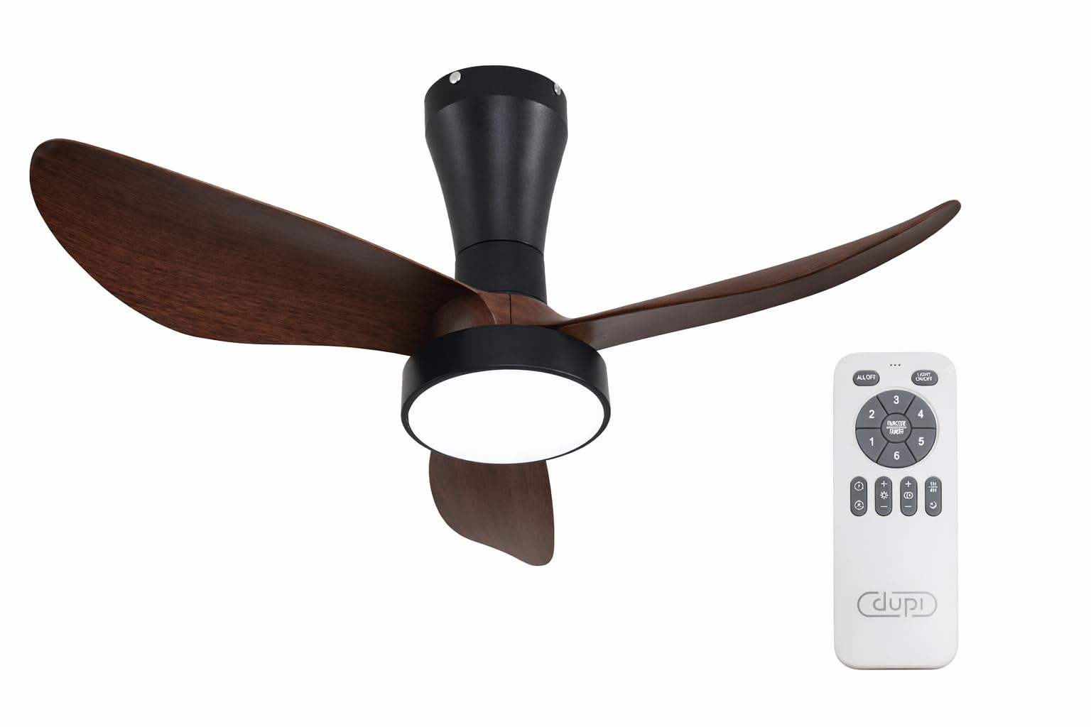DUPI Ceiling Fan PRO AIR | Silent DC Motor | 6 Speeds | Dimmable LED Light 3000–6000K | Timer Control | Ø 80 cm | Black/Walnut