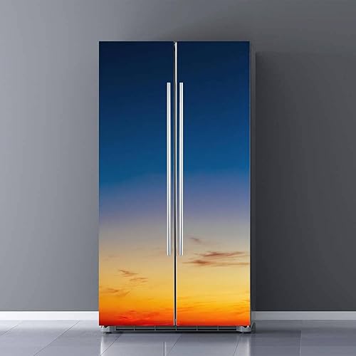 Juego de envolturas de vinilo autoadhesivas para refrigerador, paisaje natural, naranja, amarillo, azul, amanecer, cielo, puesta de sol, mural,