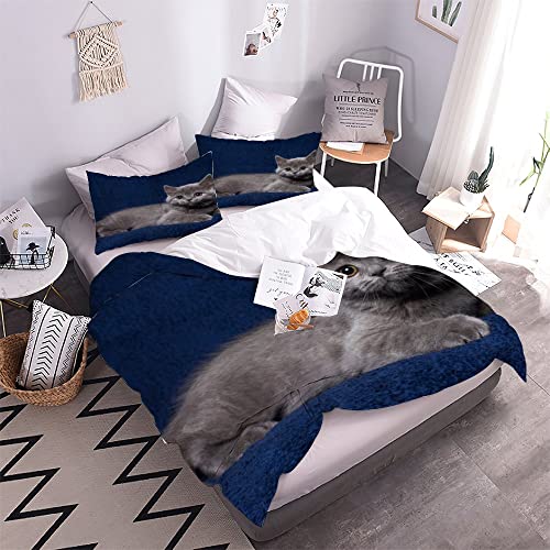 Housse de couette avec fermeture éclair chat, parure facile à border - 4