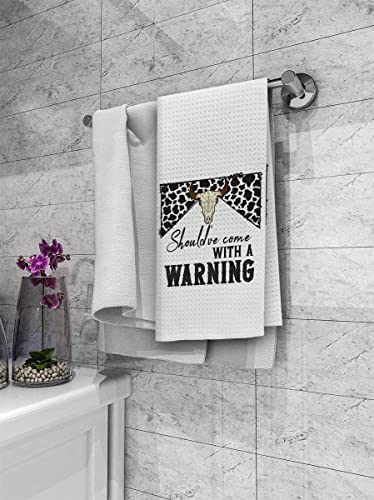 Dibor Retro Western Country Cow Skull Cowhide Kitchen Towels Dish Towels Dishcloth,Should've Come With A Warning Absorbent Drying Cloth Hand Towel Tea Towel For Bathroom Kitchen,Cowboy Teen Boys Gifts #TOP2