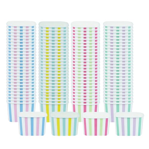 Image of Restaurantware Paper Cups 200 Count 12 Ounce Square Disposable Ice Cream Containers, Leak-Resistant Paper Dessert To Go Cups, Hot And Cold Food, Durable Assorted Stripes Design, Lids Sold Separately