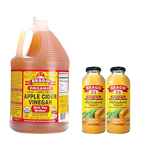Bragg Organic Apple Cider Vinegar With the Mother 128 ounce and Bragg Organic Honey Green Tea Vinegar Drink 16 Oz Pack of 2 Bundle