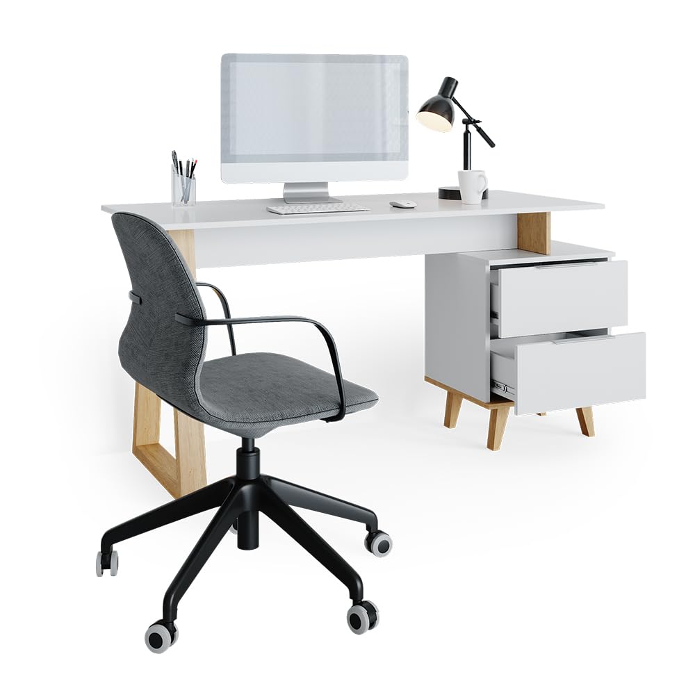 Vicco Scrivania Nautica, Bianco, 138 x 60 cm | con cassetti L, adatto per postazioni di lavoro al computer e uso in home office