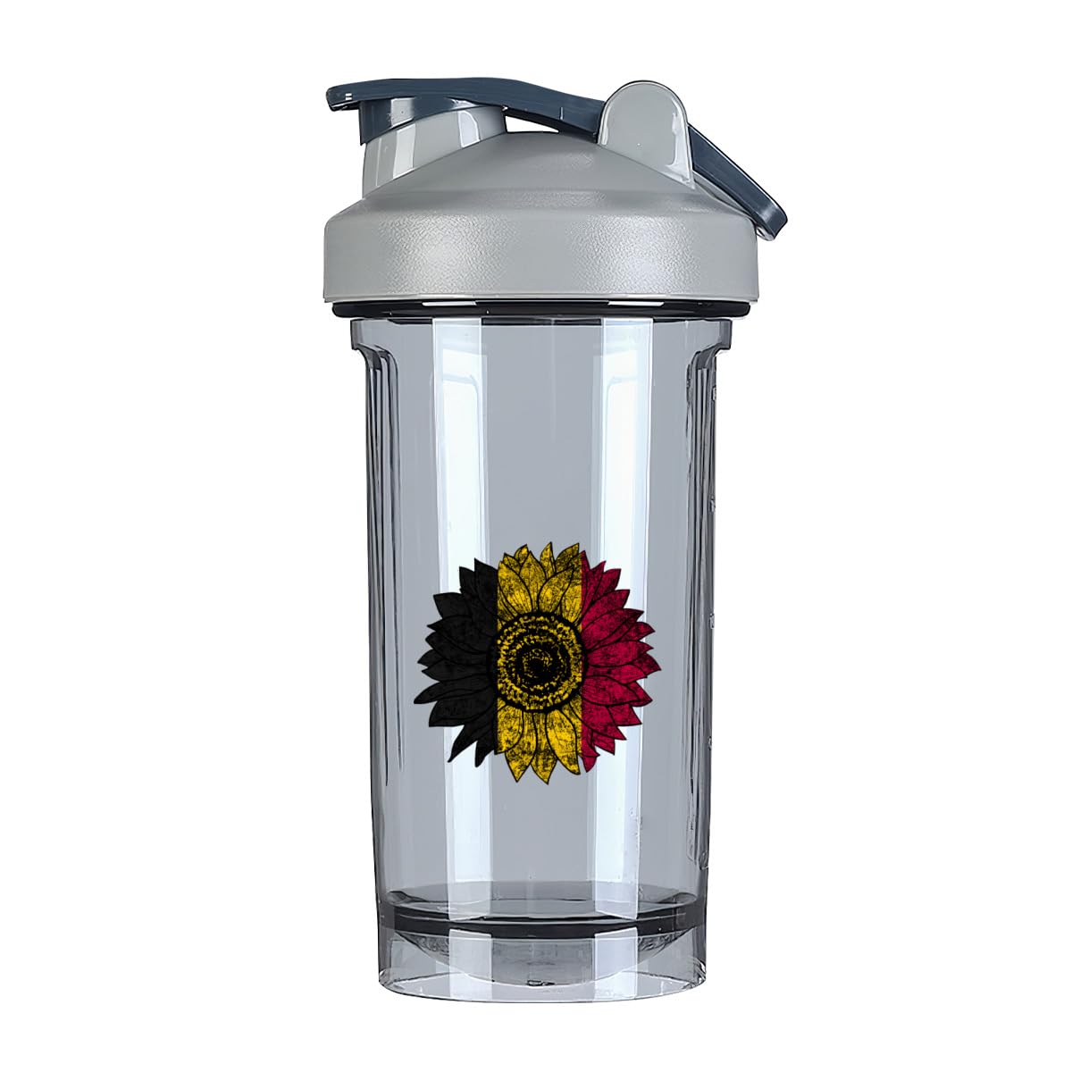 Vintage Sunflower Belgian Flag 18 Ounce Shaker Cup,Fashion Theme Pattern Shaker Bottle Leak-proof Workout Shake Bottles 500ML/18 oz Perfect for Pre Workout Gray 0