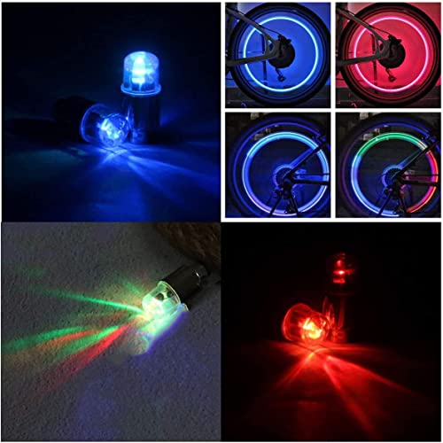 FICBOX 4 Pack LED Tire Valve Lights,Car Tires Bike Truck Golf Cart Wheel Assemblies Light up Air Neon Bicycle Motorcycle Tyre Valve Lights with 12 Extra Batteries (Colorful) - Image 4