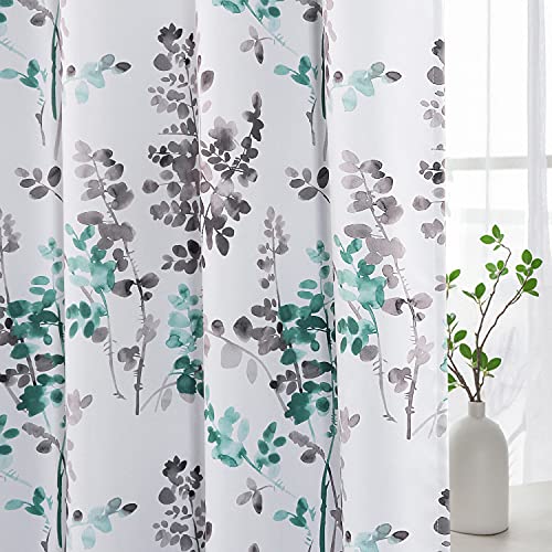 H.VERSAILTEX Blackout Curtains for Living Room Darkening Thermal Insulated Panels 84 Inch Long Light Blocking Grommet Curtains/Drapes, Grey and Turquoise Vintage Classical Floral Printing, 2 Panels