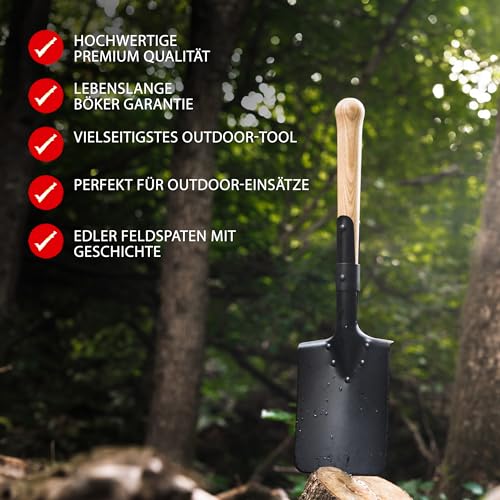Böker Plus® Shovel M1874 - Deutscher Feldspaten mit Holzstiel - Armee Kurzspaten nach historischen Pionierspaten - Kurze Outdoor-Schaufel mit Tasche für Bushcraft-, Camping-, Survival-Ausrüstung – Bild 3
