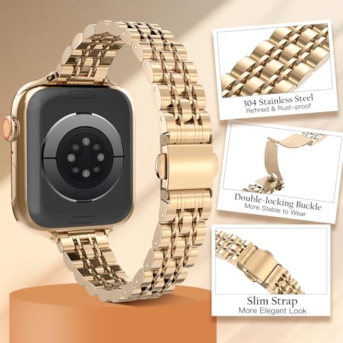 TiMOVO-Slim-Watch-Band-Compatible-with-Apple-Watch-Band-41mm-40mm-38mm-Premium-Stainless-Steel-Adjustable-Wristband-for-Women-Suitable-for-Series-987654321SE-384041mm-Rose-Gold 51USECFRBEL