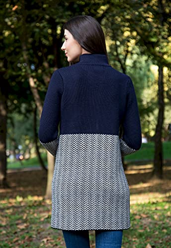 Herringbone Cardigan For Women Made Of Blend Wool Coat (Navy, X-Large) #TOP3