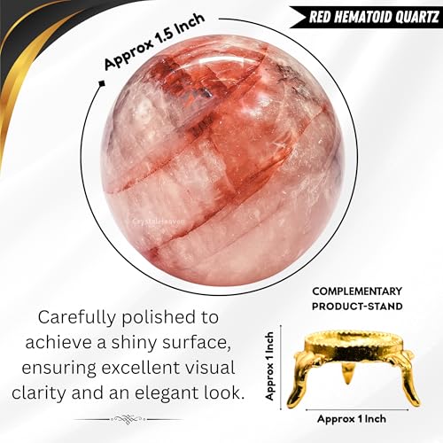 Image of Certified Red Hematoid Quartz Crystal Ball for Meditation - Premium Crystal Vastu Items for Home and Feng Shui Items for Good Luck - Ideal for Pooja Supplies and Spiritual Practices (1.5 inch Inch)